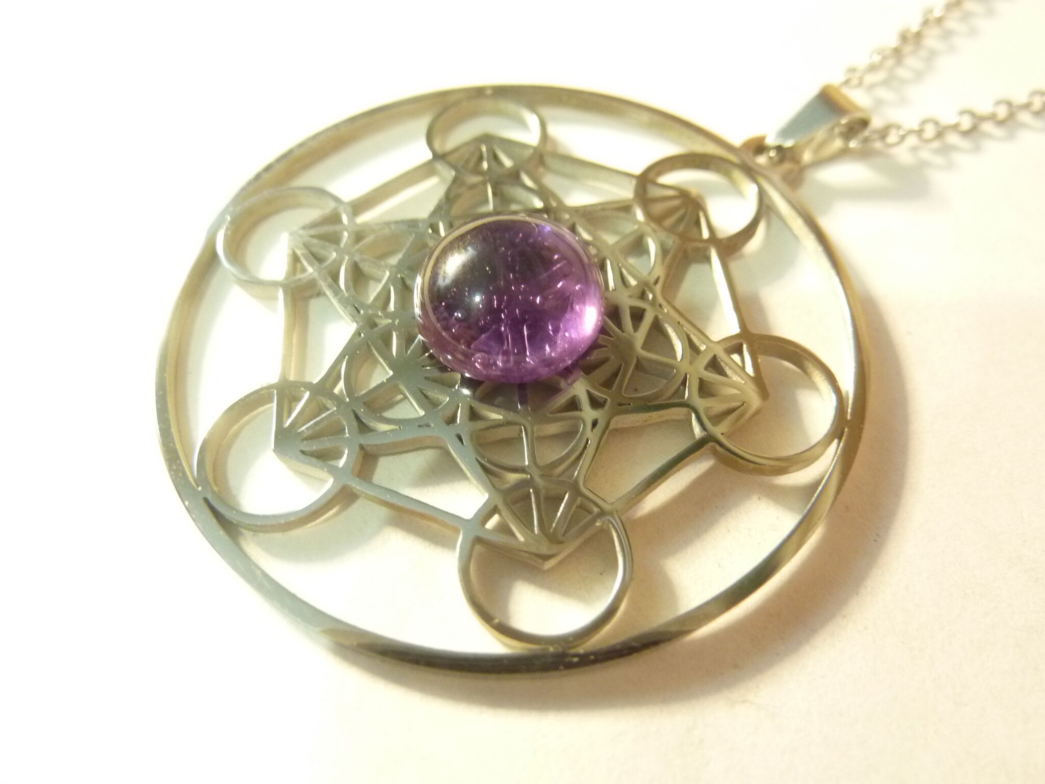 Pendentif cube de Métatron-Améthyste ref argent