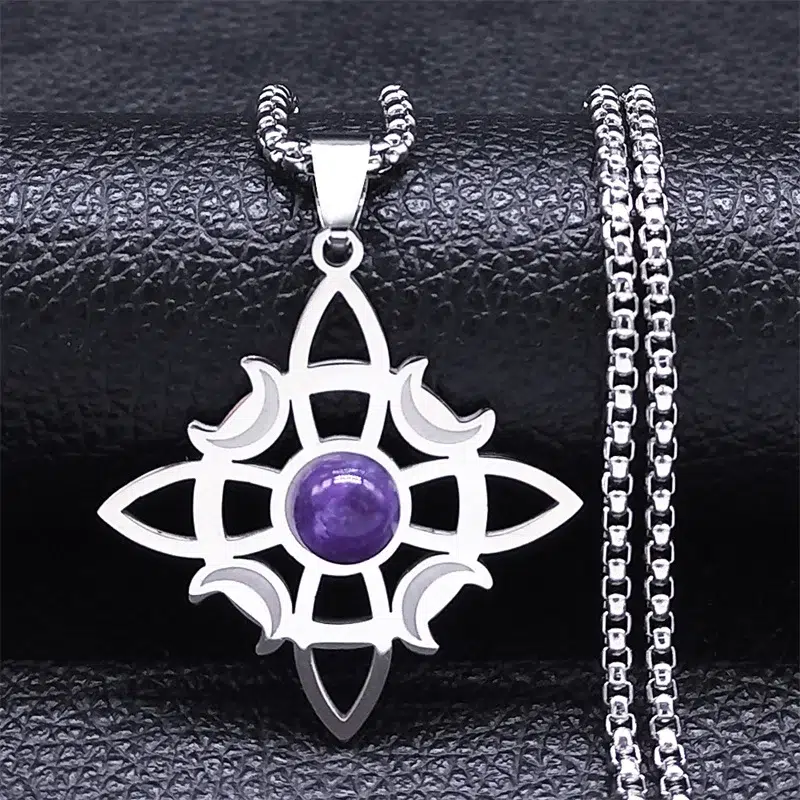 Collier pendentif noeud de sorcière (Wiccan) Améthyste