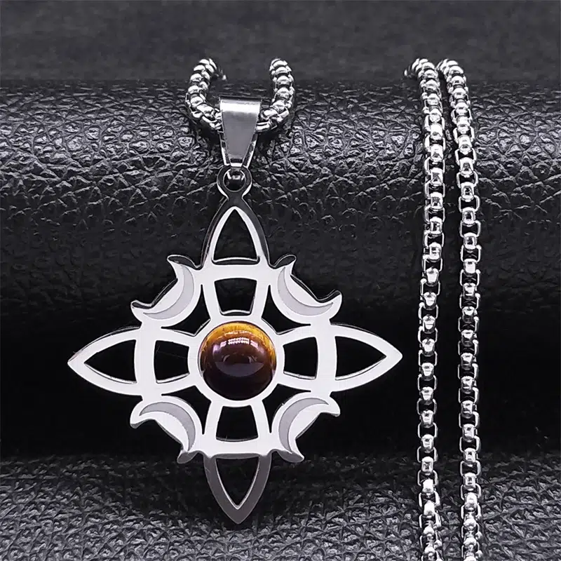 Collier pendentif noeud de sorcière (Wiccan) Oeil de tigre