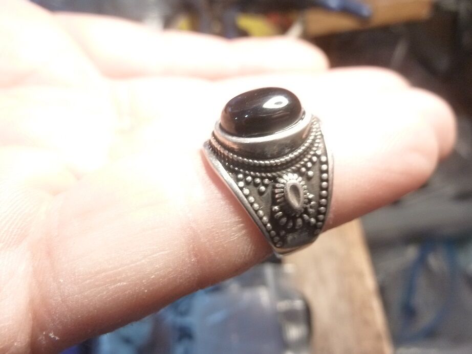 Bague Spinelle noir monture argent 925 taille 51