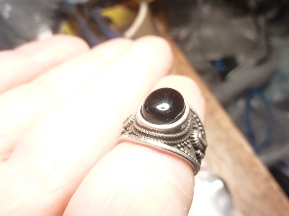 Bague Spinelle noir monture argent 925 taille 51