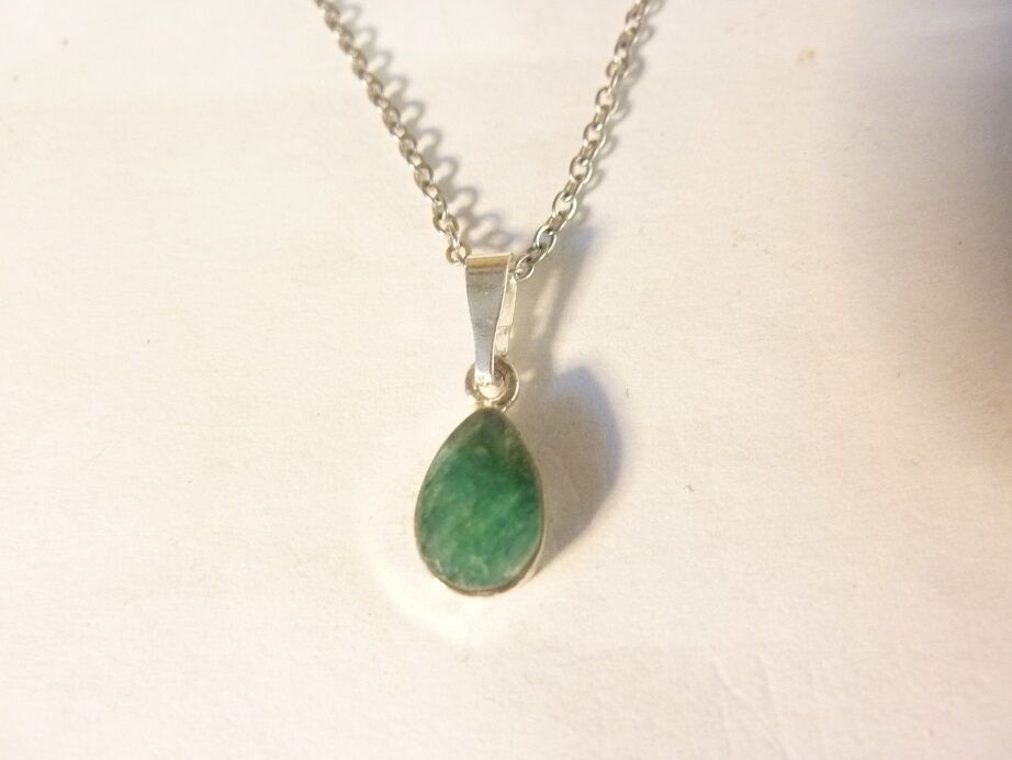 Collier pendentif Emeraude monture argent 925 GG 1109 + chaine acier inoxydable 45 cm