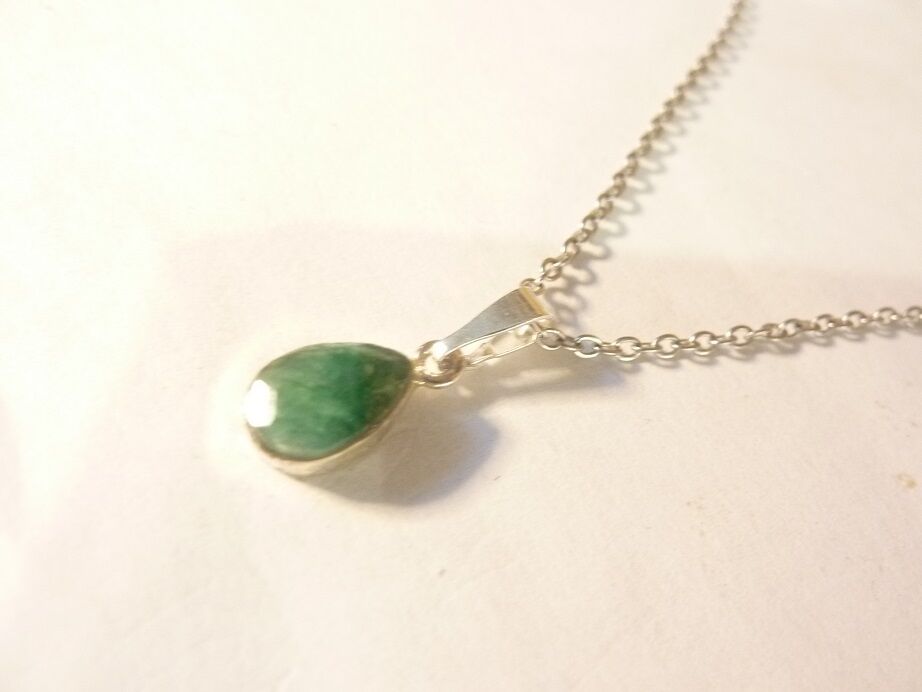 Collier pendentif Emeraude monture argent 925 GG 1109 + chaine acier inoxydable 45 cm