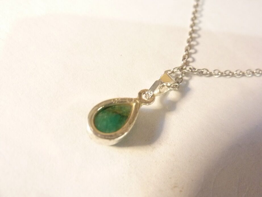 Collier pendentif Emeraude monture argent 925 GG 1109 + chaine acier inoxydable 45 cm – Image 3
