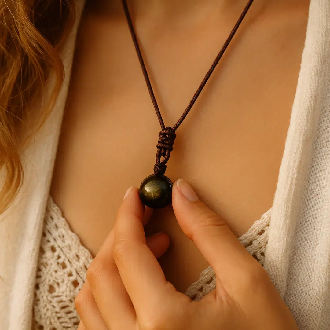 Pendentif Obsidienne dorée sphère 14 mm