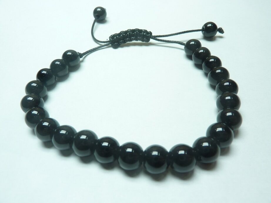 Bracelet réglable Obsidienne noire – perles rondes de 8 mm