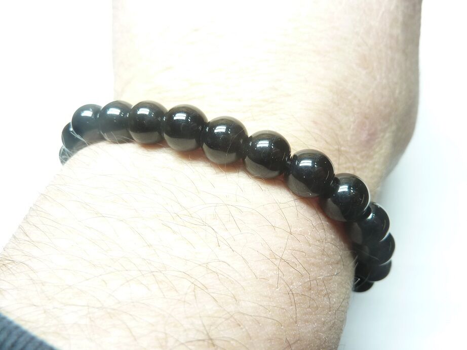 Bracelet réglable Obsidienne noire – perles rondes de 8 mm