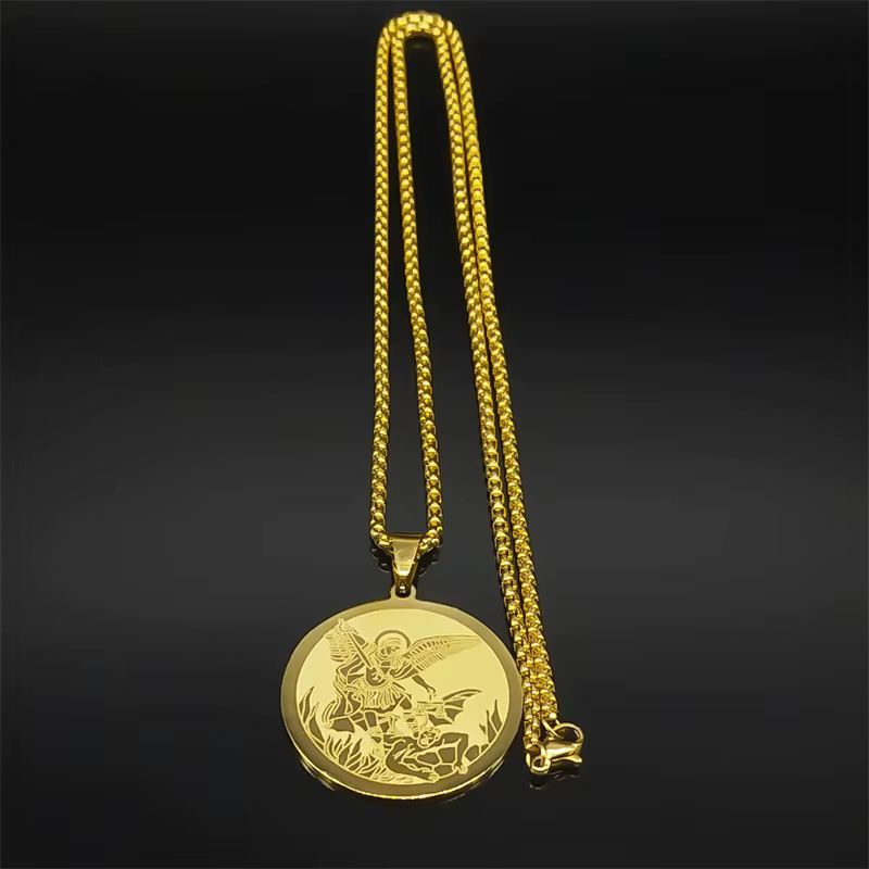 Collier pendentif protection Archange Michael st Michel et st Joseph ref or