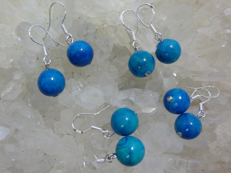 Boucles d'oreilles azurite chrysocolle perles rondes 10mm