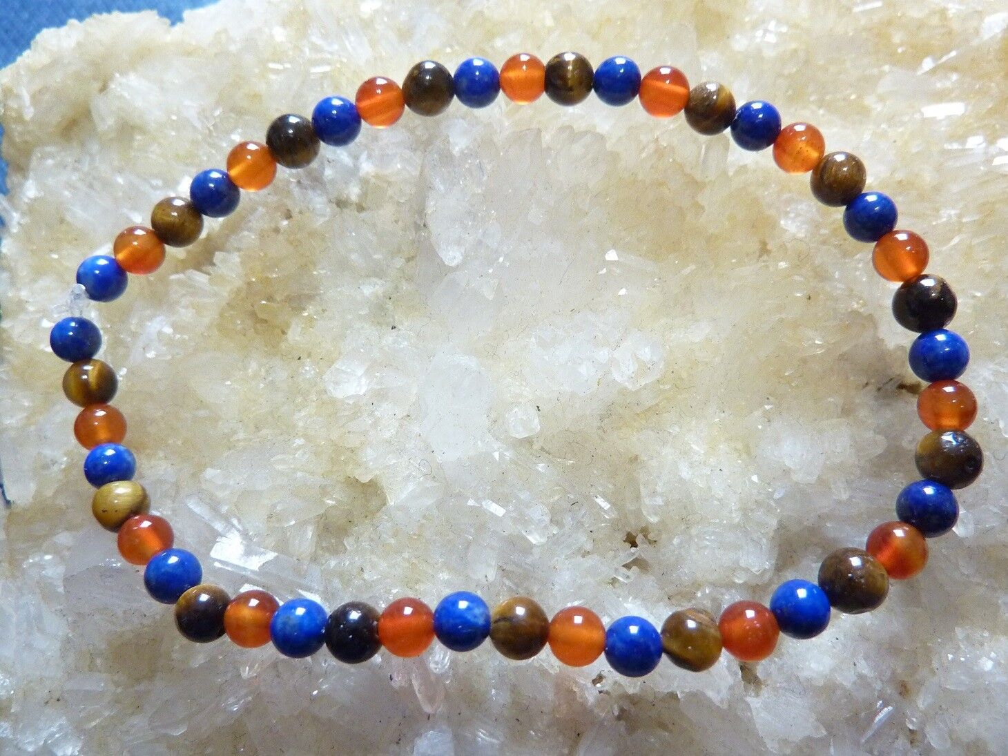 Bracelet lapis lazuli,cornaline,oeil de tigre Perles rondes 4 mm – Image 3