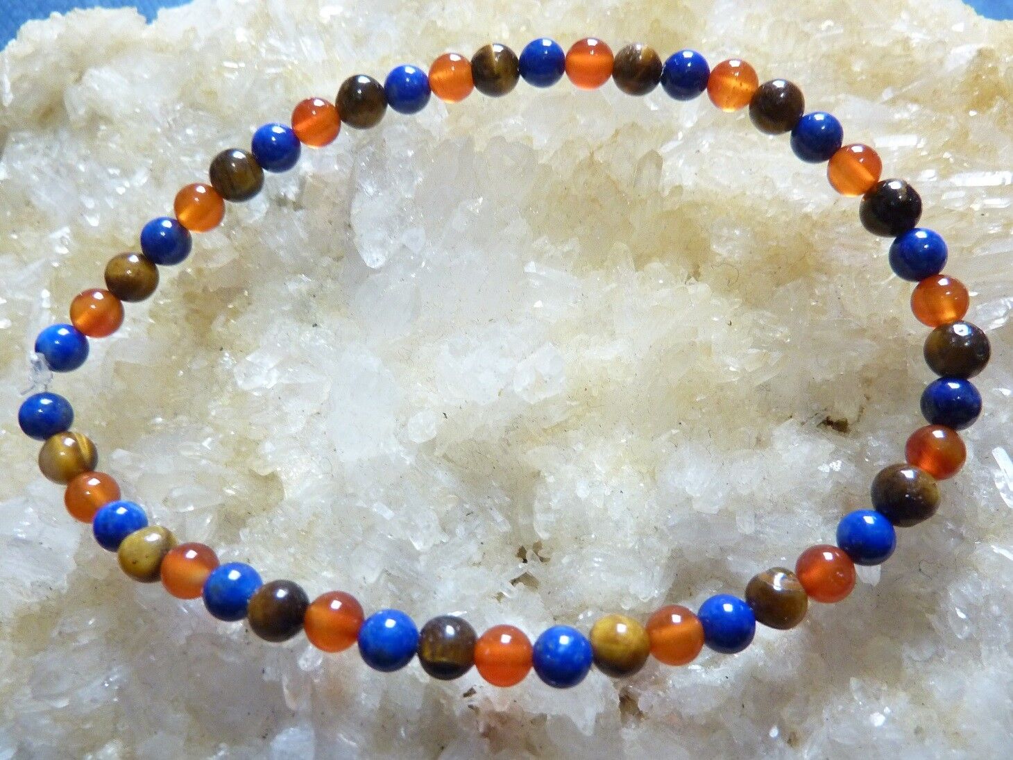 Bracelet lapis lazuli,cornaline,oeil de tigre Perles rondes 4 mm – Image 2