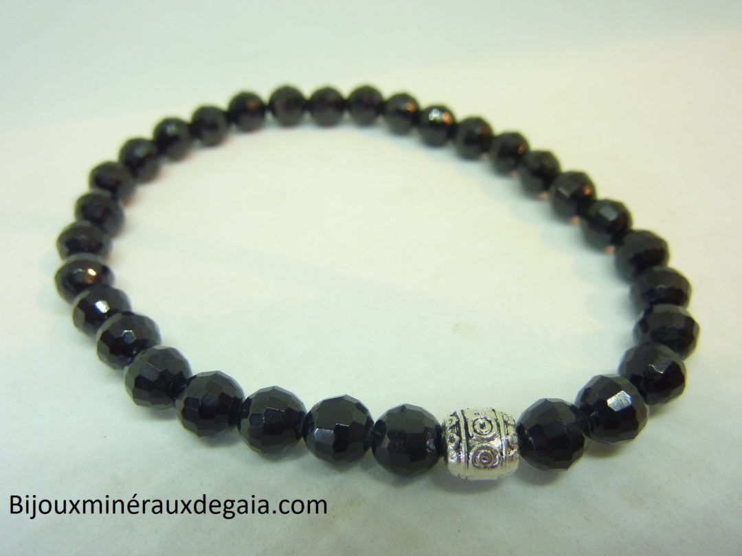 Bracelet spinelle noir perles à facettes 6 mm