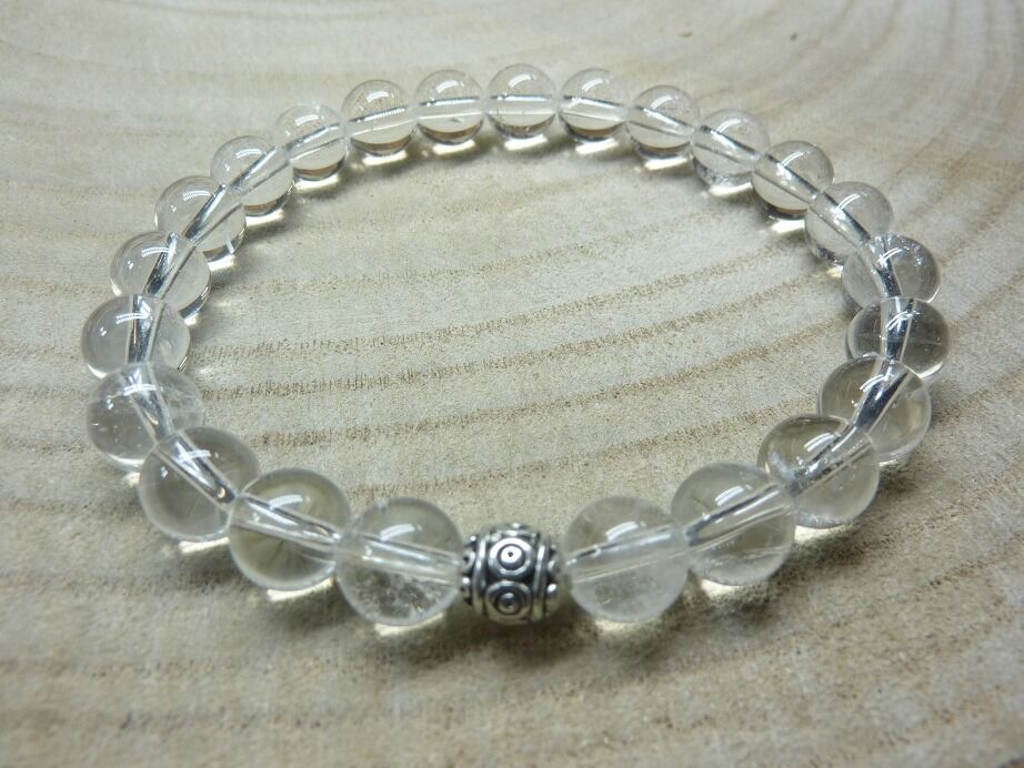 Bracelet Quartz cristal de roche-perles rondes 8 mm Bracelet Quartz cristal de roche-perles rondes 8 mm