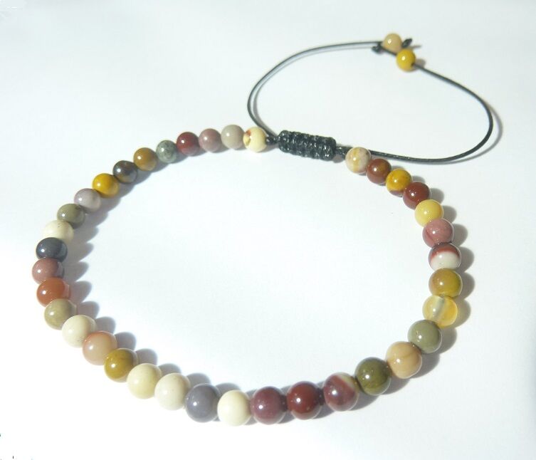 Bracelet Jaspe Mokaite ajustable - Perles rondes 4 mm