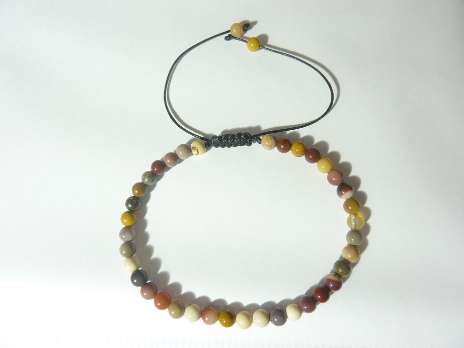 Bracelet Jaspe Mokaite ajustable - Perles rondes 4 mm