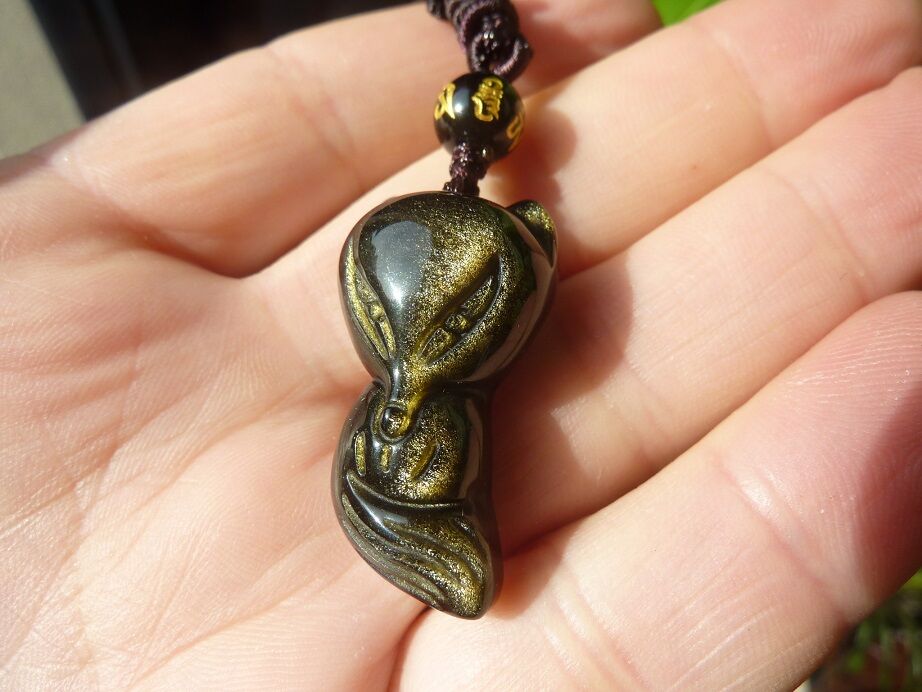 Pendentif Renard Obsidienne dorée