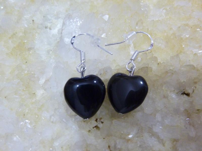 Boucles d'oreilles coeur d'Obsidienne oeil celeste