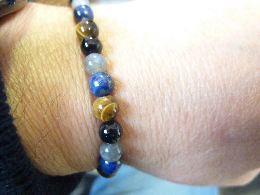 BRACELET OEIL DE TIGRE-FAUCON-TAUREAU-LABRADORITE PERLES 6 MM