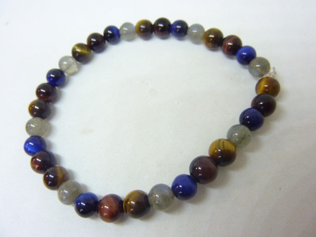 BRACELET OEIL DE TIGRE-FAUCON-TAUREAU-LABRADORITE PERLES 6 MM