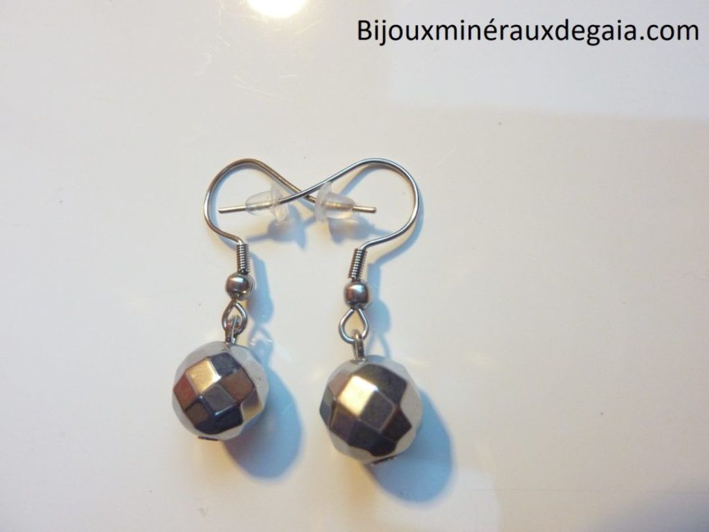 Boucles d'oreilles Hématite - Perles rondes 10 mm