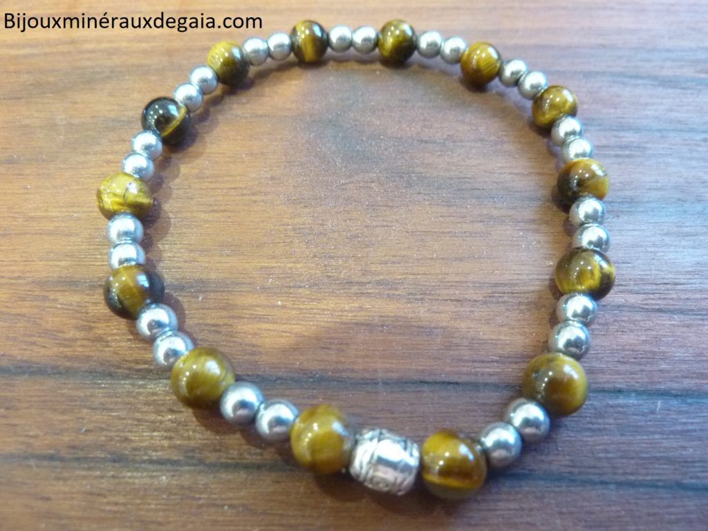 Bracelet Oeil de tigre-Hématite perles rondes 6-4 mm