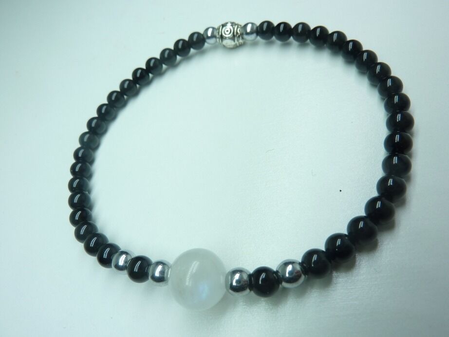 Bracelet "Protection & anti-stress" en Spinelle noir-Pierre de lune
