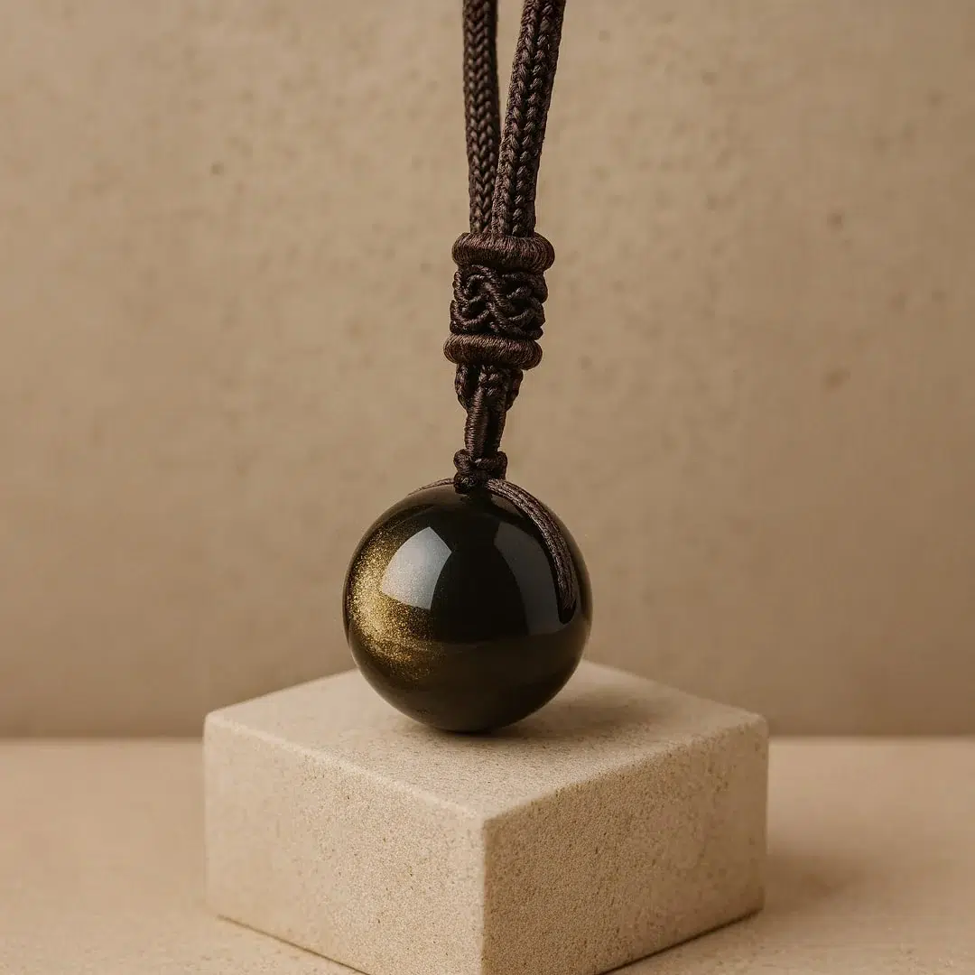 Pendentif Obsidienne dorée sphère 14 mm