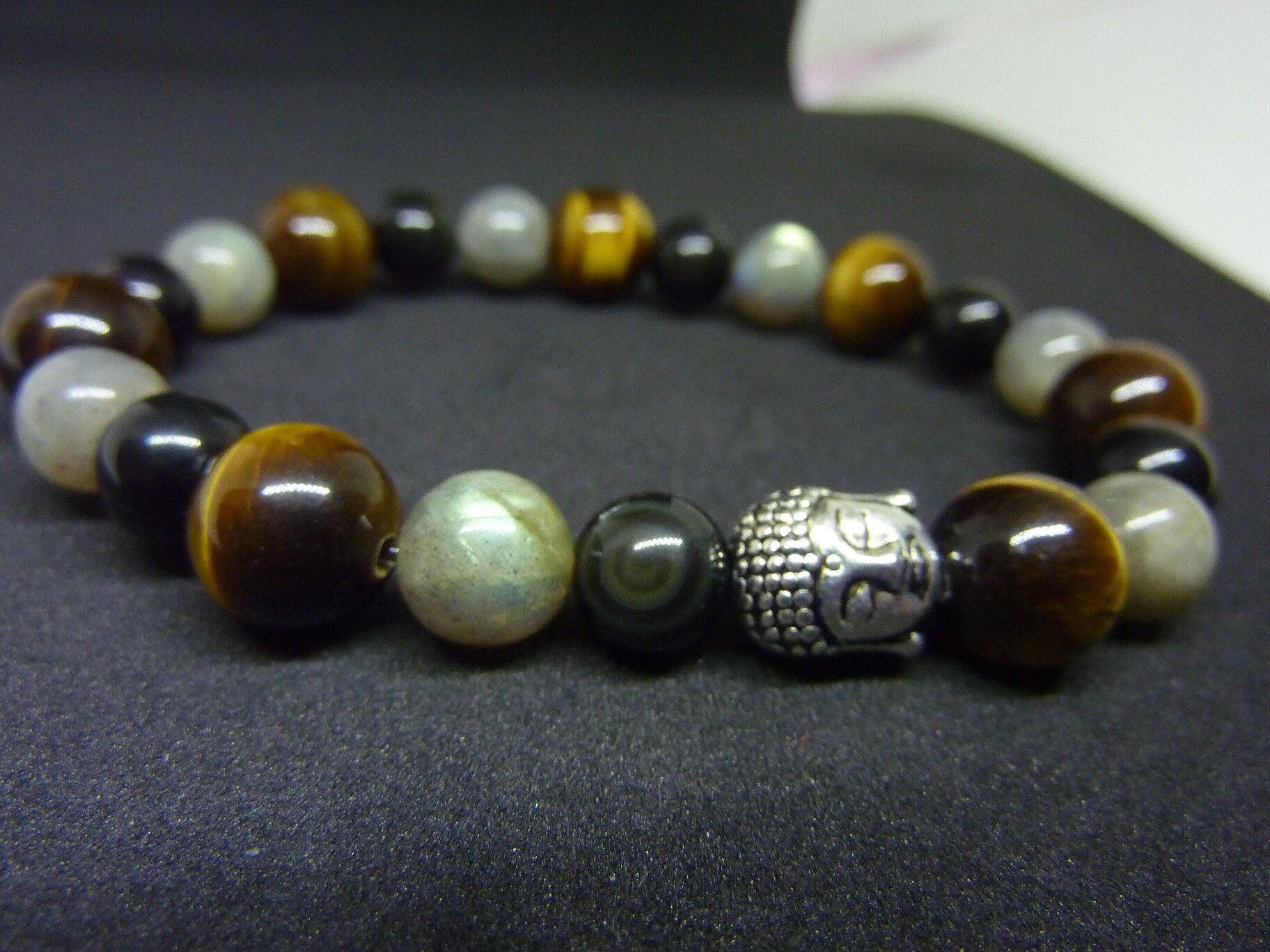 BRACELET PROTECTION BOUDDHA OEIL DE TIGRE LABRADORITE OBSIDIENNE OEIL CELESTE – Image 11