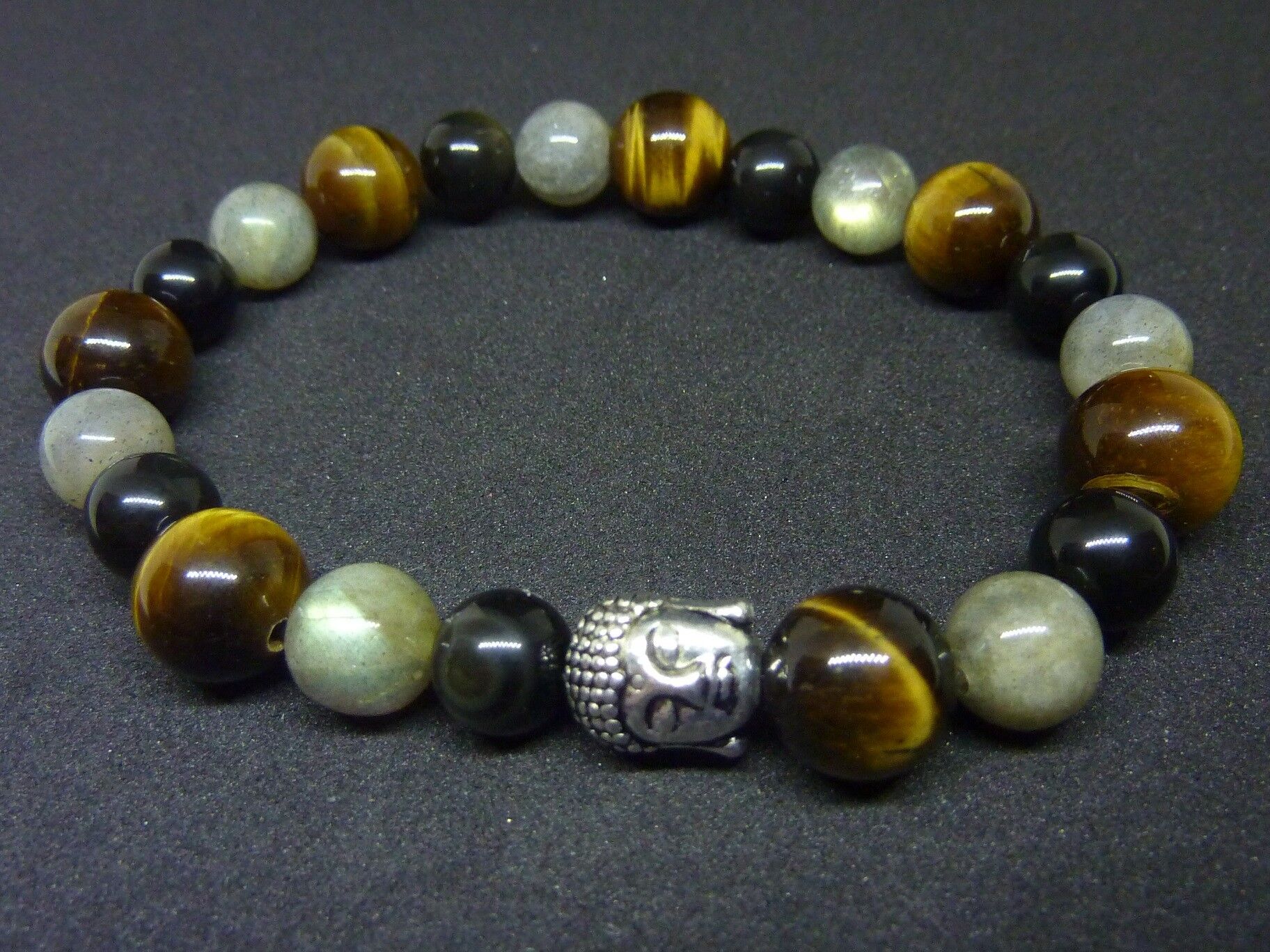 BRACELET PROTECTION BOUDDHA OEIL DE TIGRE LABRADORITE OBSIDIENNE OEIL CELESTE – Image 5