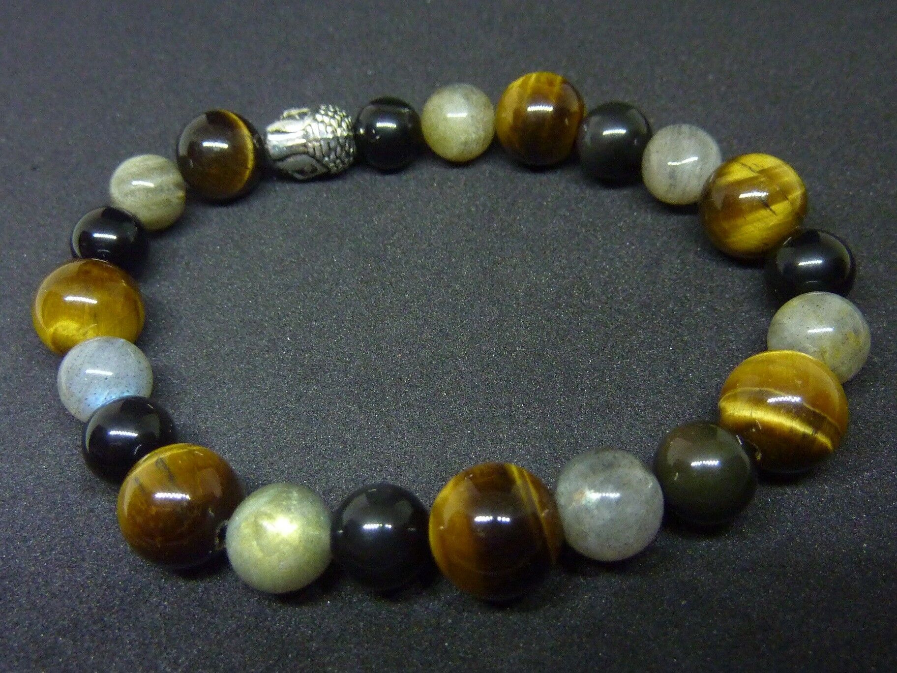 BRACELET PROTECTION BOUDDHA OEIL DE TIGRE LABRADORITE OBSIDIENNE OEIL CELESTE – Image 9