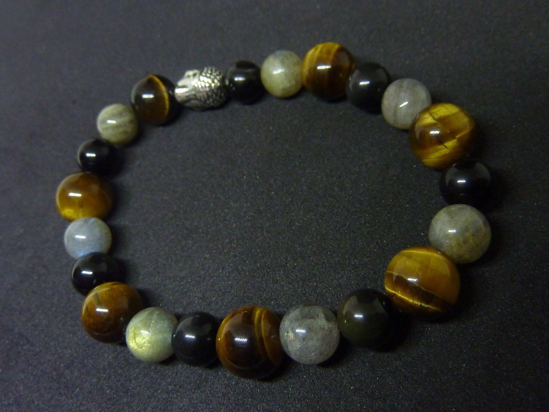 BRACELET PROTECTION BOUDDHA OEIL DE TIGRE LABRADORITE OBSIDIENNE OEIL CELESTE – Image 8