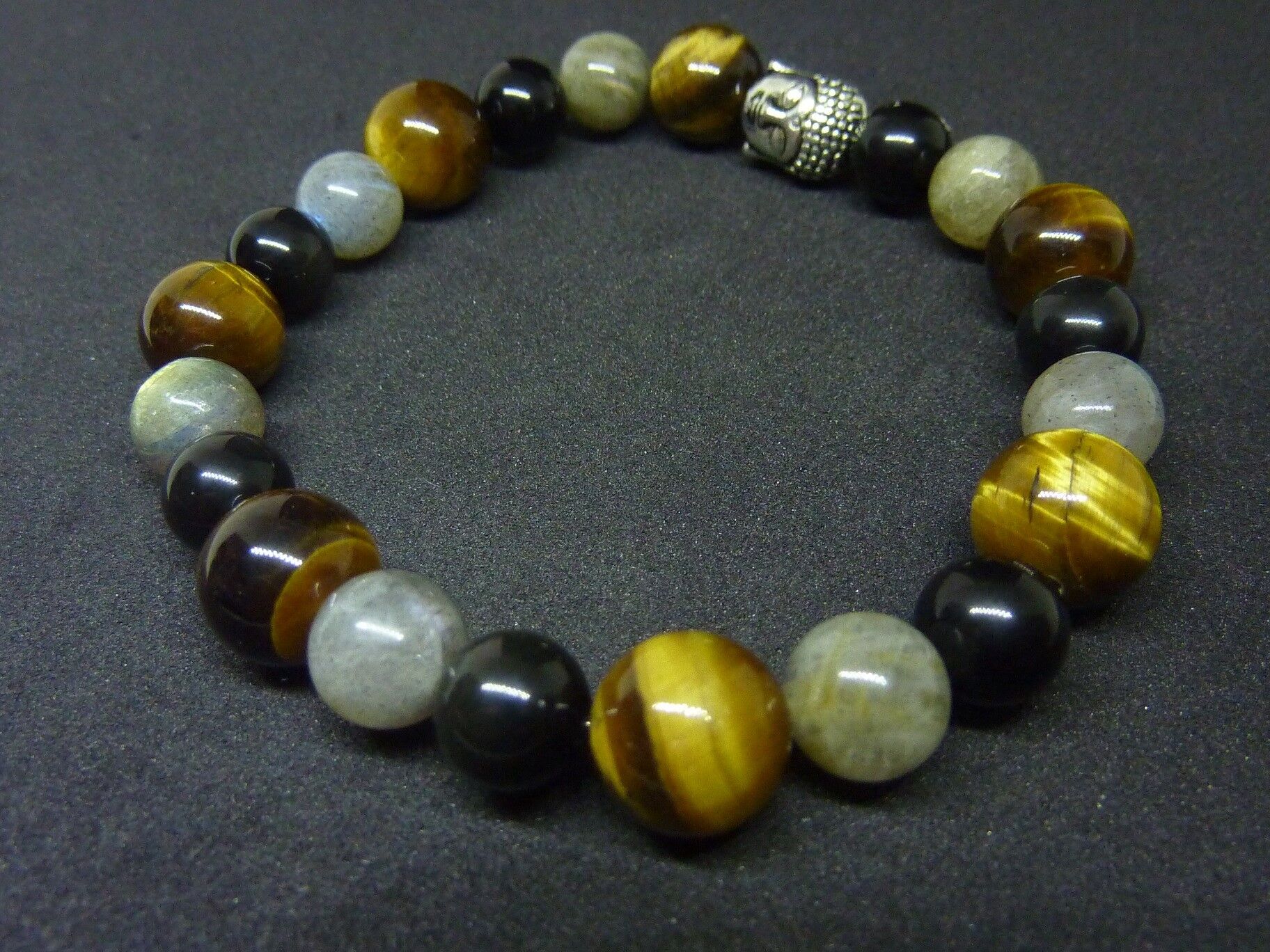 BRACELET PROTECTION BOUDDHA OEIL DE TIGRE LABRADORITE OBSIDIENNE OEIL CELESTE – Image 7
