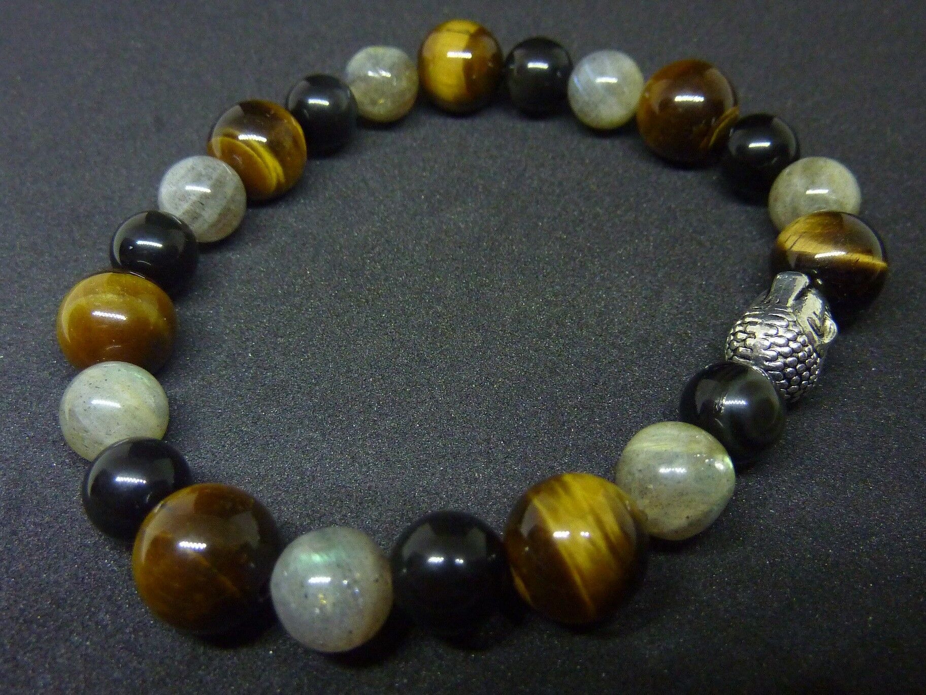 BRACELET PROTECTION BOUDDHA OEIL DE TIGRE LABRADORITE OBSIDIENNE OEIL CELESTE – Image 6