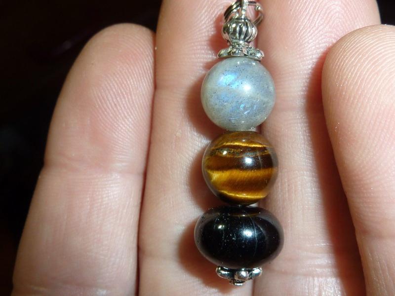 Pendentif protection extreme oeil de tigre labradorite tourmaline noire