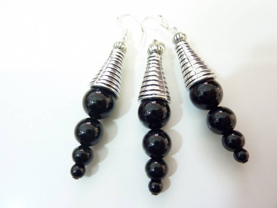 Boucles d'oreilles et pendentif protection tourmaline noire