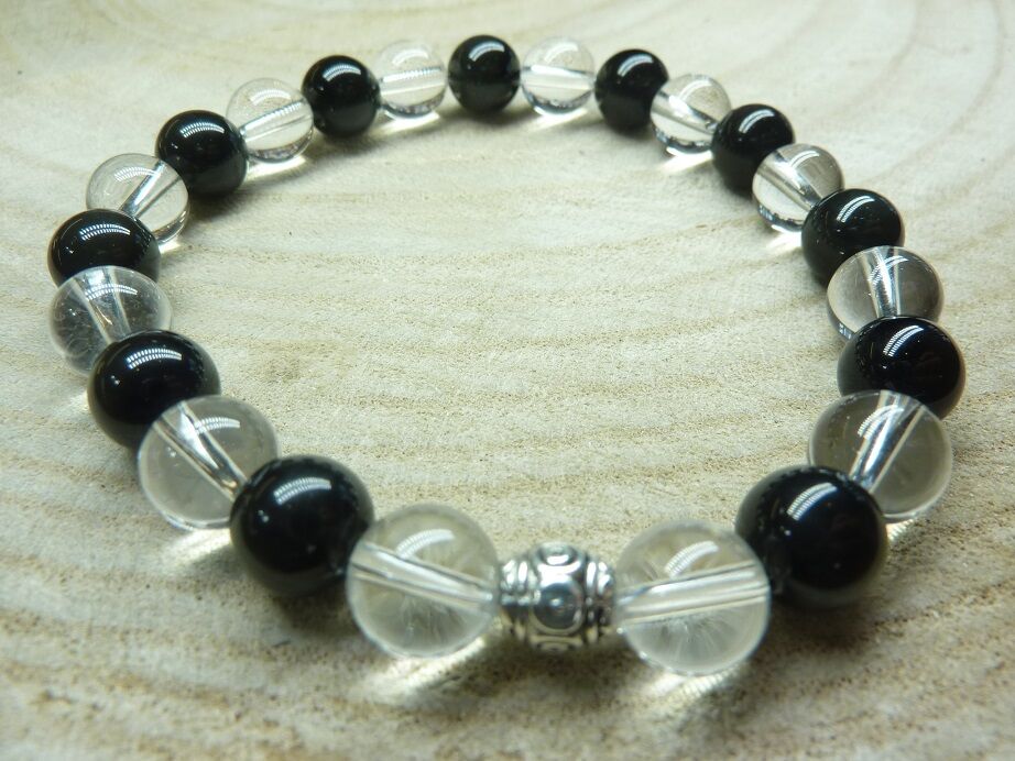 BRACELET OBSIDIENNE OEIL CELESTE - QUARTZ PERLE 8MM