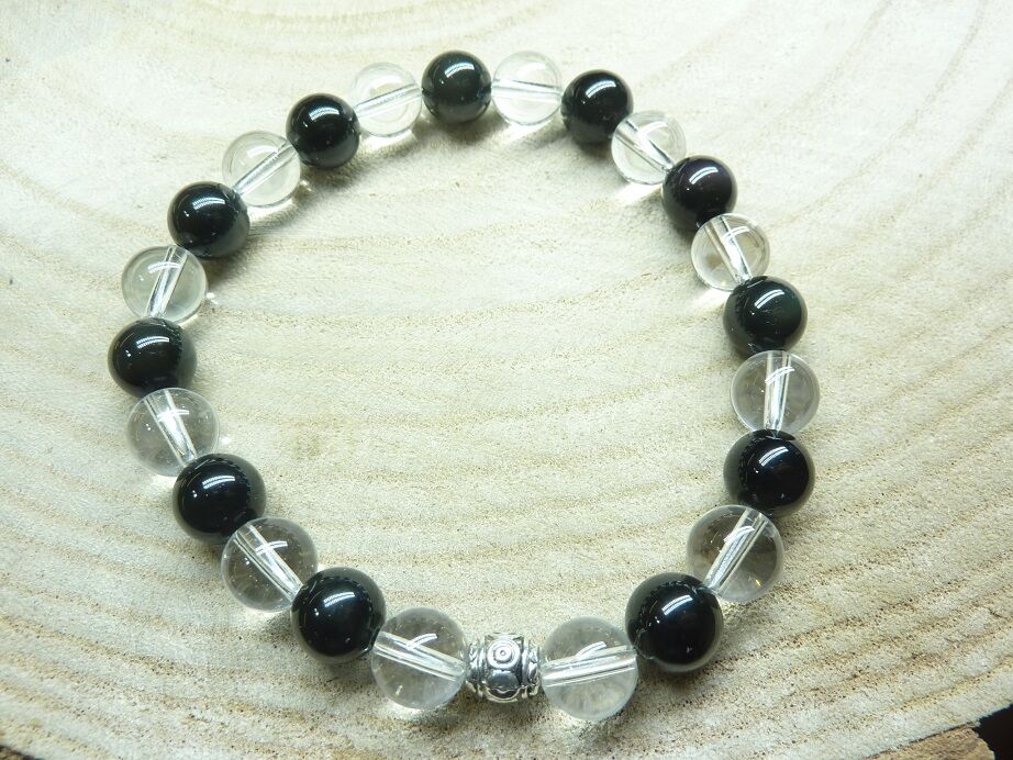 BRACELET OBSIDIENNE OEIL CELESTE - QUARTZ PERLE 8MM