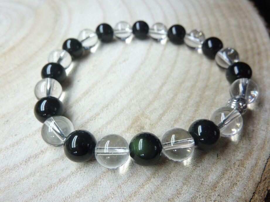 BRACELET OBSIDIENNE OEIL CELESTE - QUARTZ PERLE 8MM