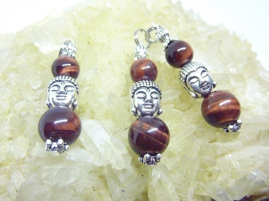 PENDENTIF OEIL DE TAUREAU OEIL DE TIGRE ROUGE PROTECTION BOUDDHA – Image 2