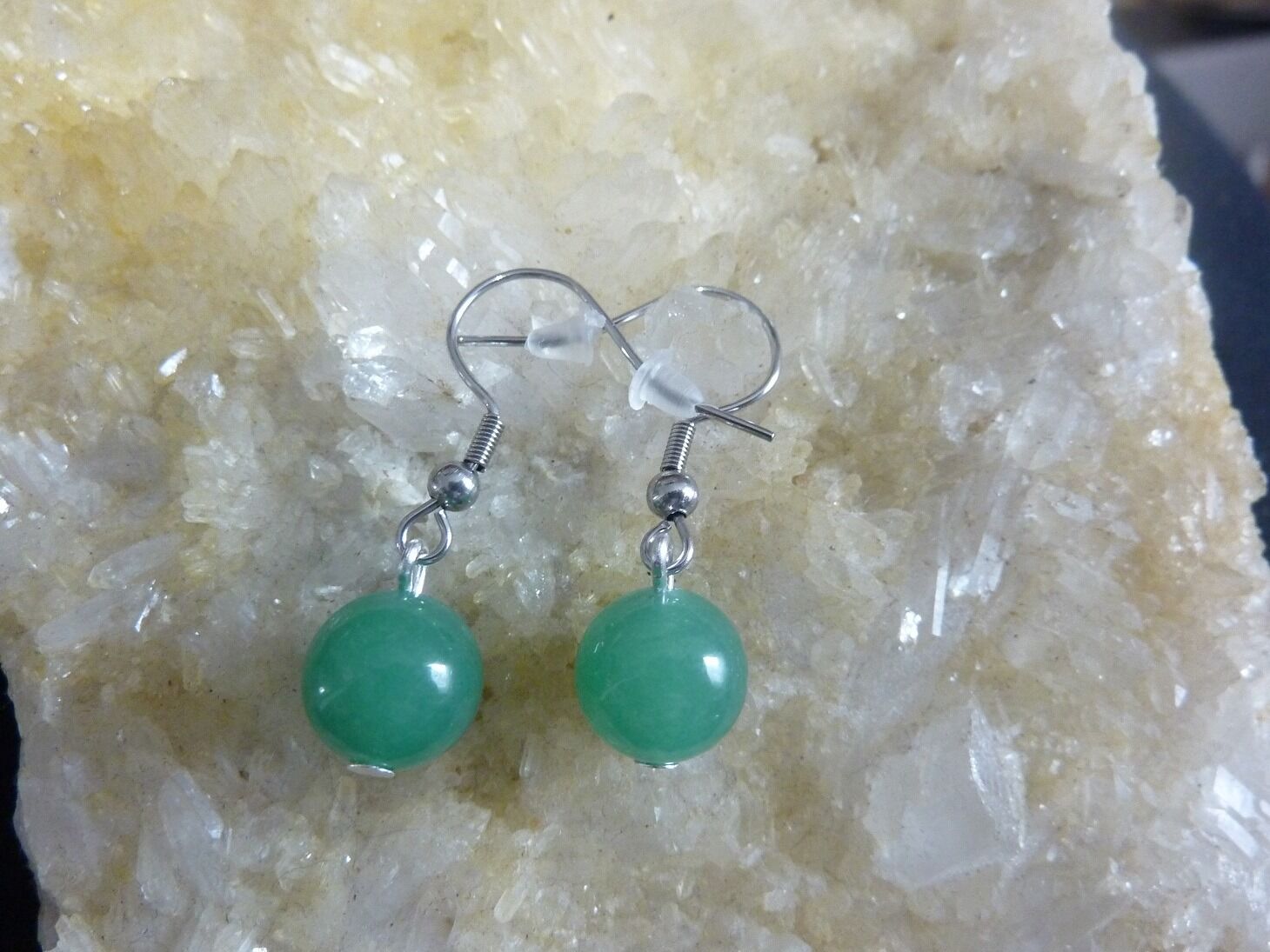 BOUCLES D'OREILLES AVENTURINE VERTE PERLES RONDES 10 MM