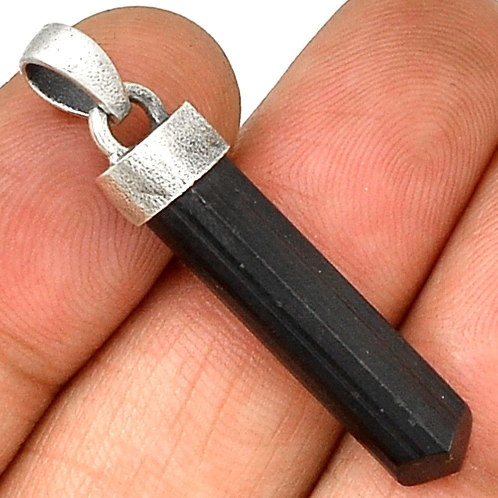 Pendentif protection tourmaline noire monture argent 925 ref 0855