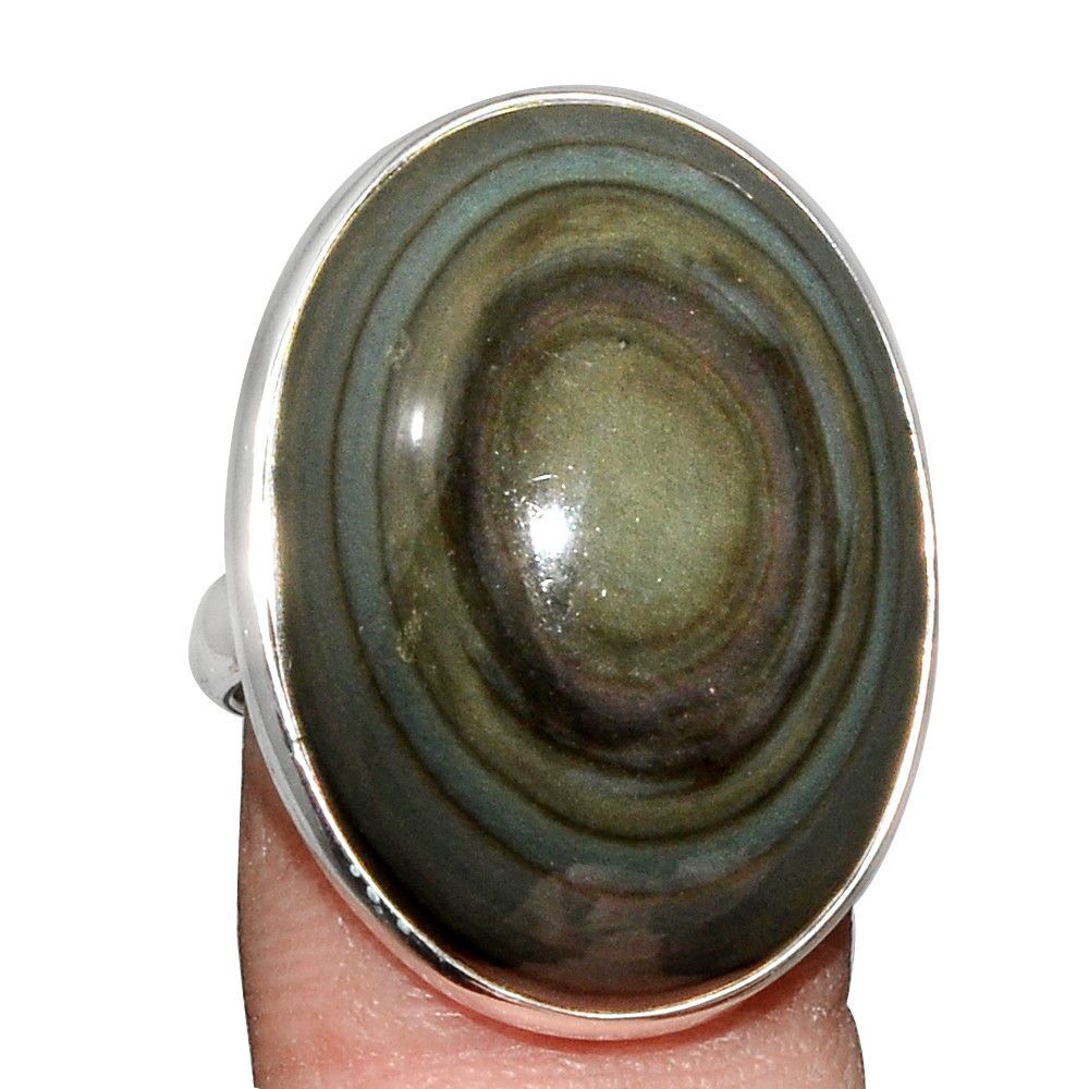Bague protection obsidienne oeil celeste argent 925 taille 58 3/4 ref 3021