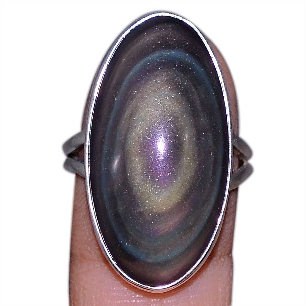 Bague obsidienne oeil celeste argent 925 taille 60 ref 1825