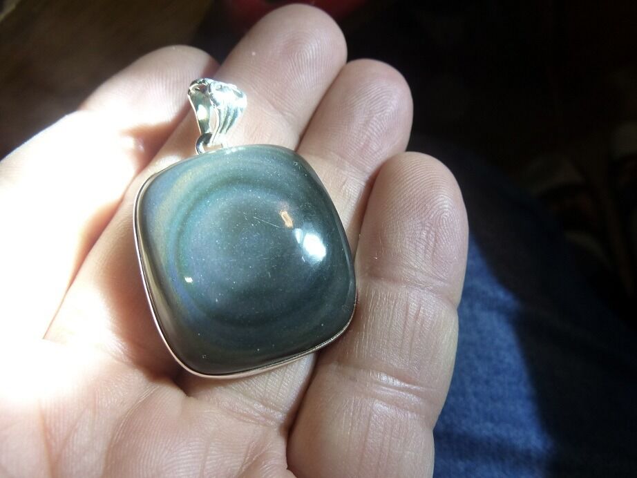 Pendentif Obsidienne oeil céleste monture argent 925 ref 5999