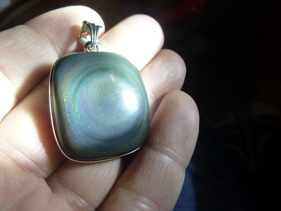 Pendentif Obsidienne oeil céleste monture argent 925 ref 5999