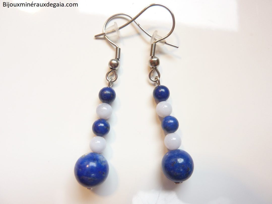 Boucles d'oreilles calcédoine bleue-Lapis lazuli