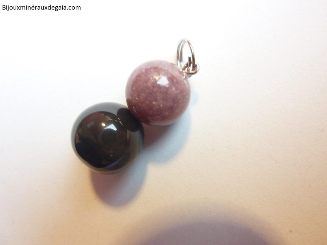 Pendentif Lépidolite-Obsidienne oeil céleste Confiance en soi
