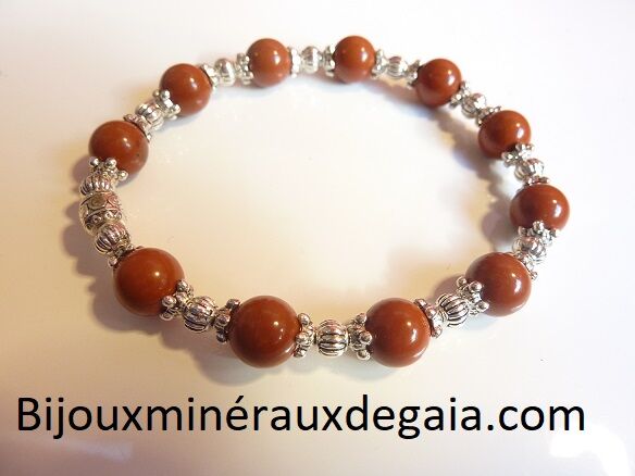 Bracelet Jaspe rouge -Perles rondes 8 mm