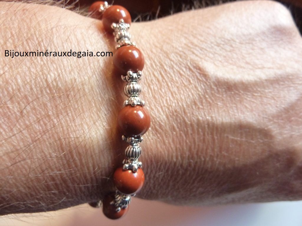 Bracelet Jaspe rouge -Perles rondes 8 mm