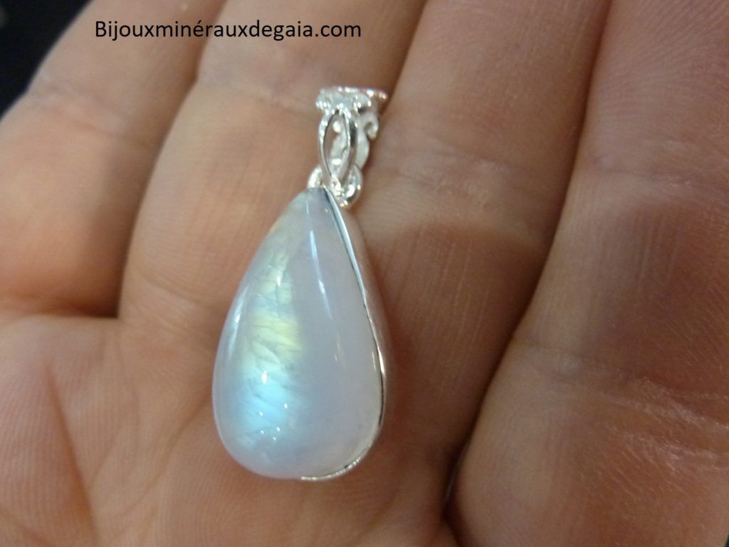 Pendentif Pierre de lune monture argent 925 Ref 9581